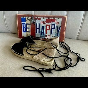 Espadrilles black leather women’s shoes worn once.